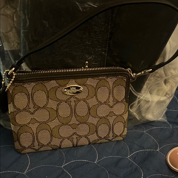 Coach Brown and Black Signature wristlet Bag - Picture 1 of 5